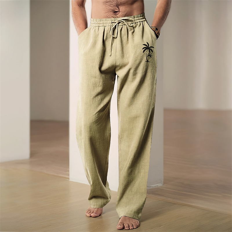 Men's Coconut Tree Summer Pants Pants Trousers Mid Waist Casual Daily Wear Vacation Going out Spring Fall Black White Blue4