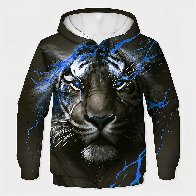 Boys 3D Tiger Hoodie Pullover Long Sleeve 3D Print Spring Fall Fashion Streetwear Cool Kids 3-12 Years Hooded Outdoor Casual Daily Regular Fit2