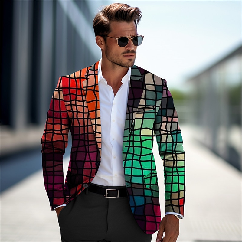 Men's Color Block Plaid / Check Gradient Ramp Long Sleeve Turndown Business Work Wear to work Going out Buttons Print Multi Pocket4