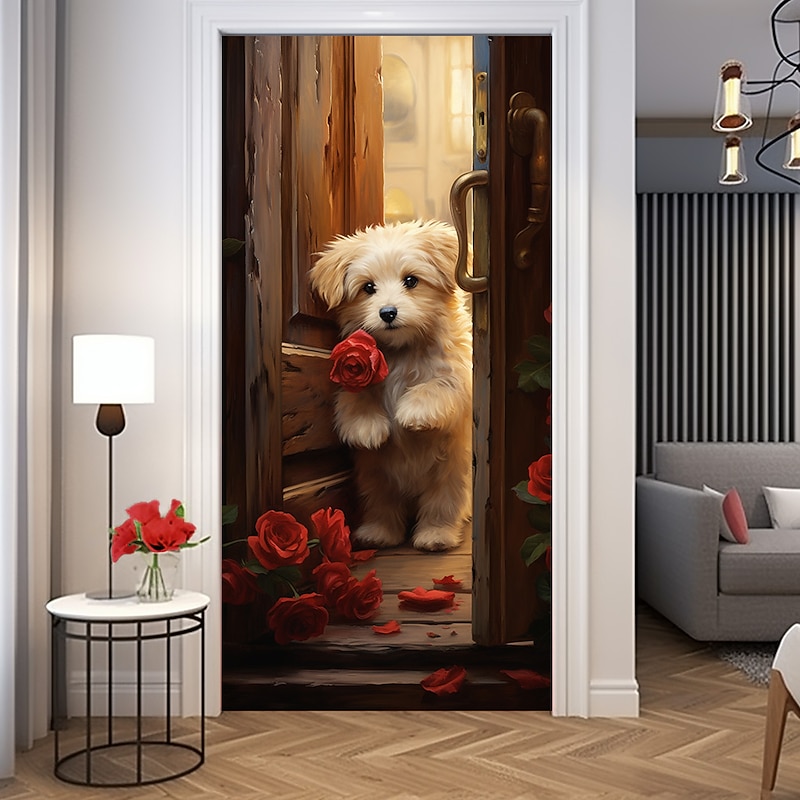 Wedding Outdoor Decorations Door Covers Door Tapestry Door Curtain Decoration Backdrop Indoor/Outdoor Door Banner for Front Door Farmhouse Hearts Dog2