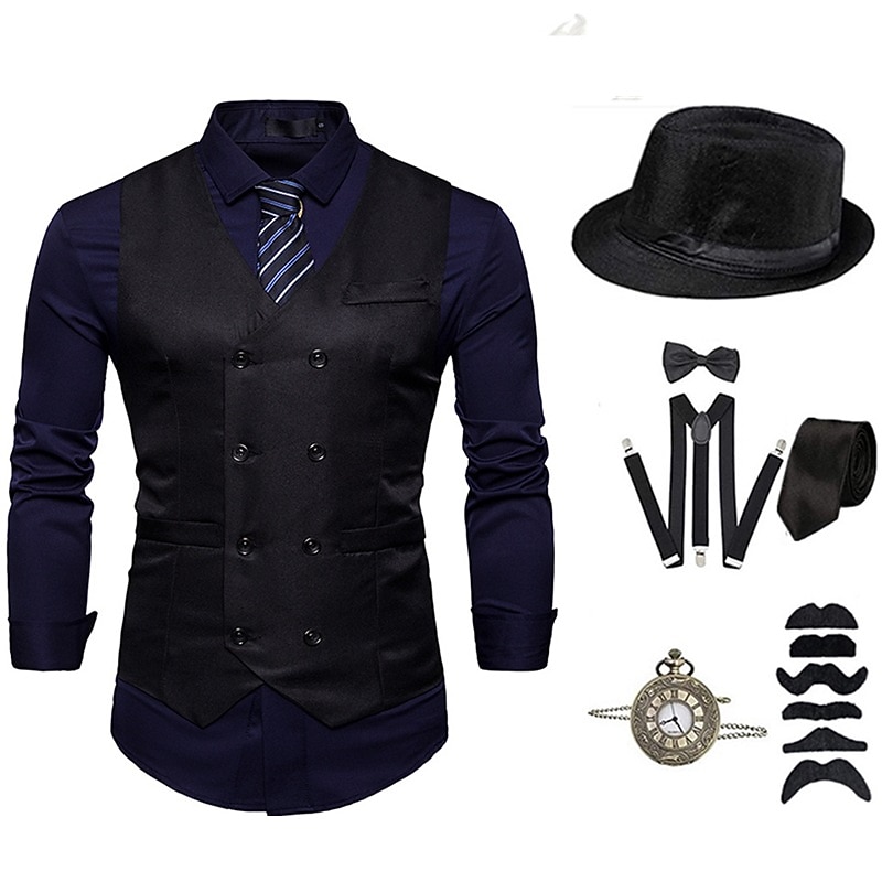 Retro Vintage Roaring 20s 1920s Outfits Suits & Blazers The Great Gatsby Gentleman Fancy Dress Men's Halloween Casual Daily Party / Cocktail Adults' Hat Tie Suspenders All Seasons3