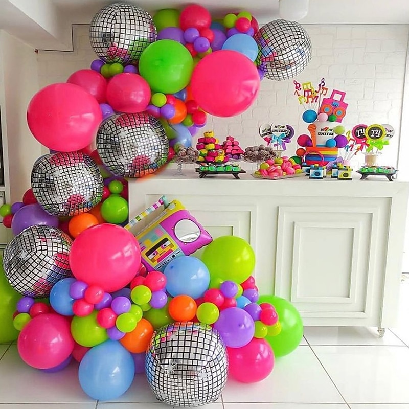 80s and 90s Theme Balloon Chain Set Arch Disco 4D Radio Balloon Retro Party Decoration2
