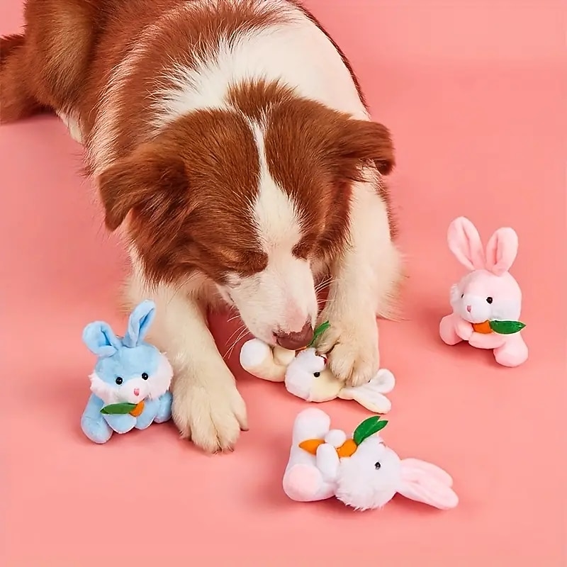 1pc Random Color Cute Rabbit Design Pet Grinding Teeth Squeaky Plush Toy Durable Chew Toy For Dog Interactive Supply