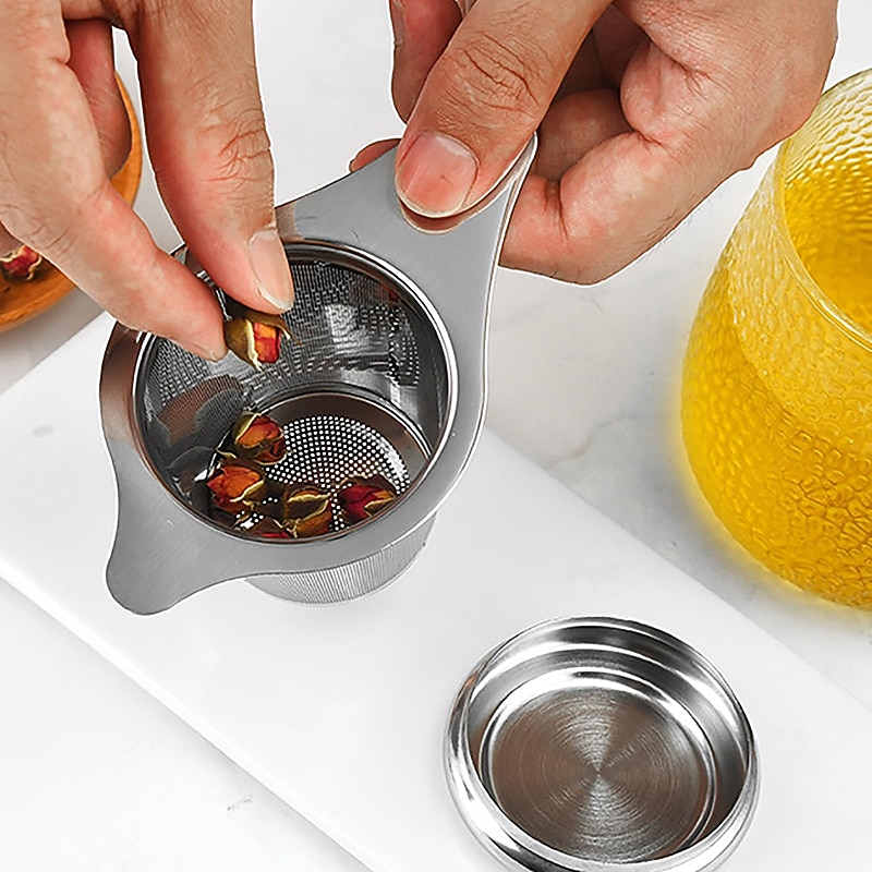 304 Stainless Steel Tea Strainer Reusable Tea Infuser Tea Strainer Teapot Loose Tea Leaf Spice Tea Filter Kitchen Accessories Tea Strainer  Tea Drain with Handle and Lid3