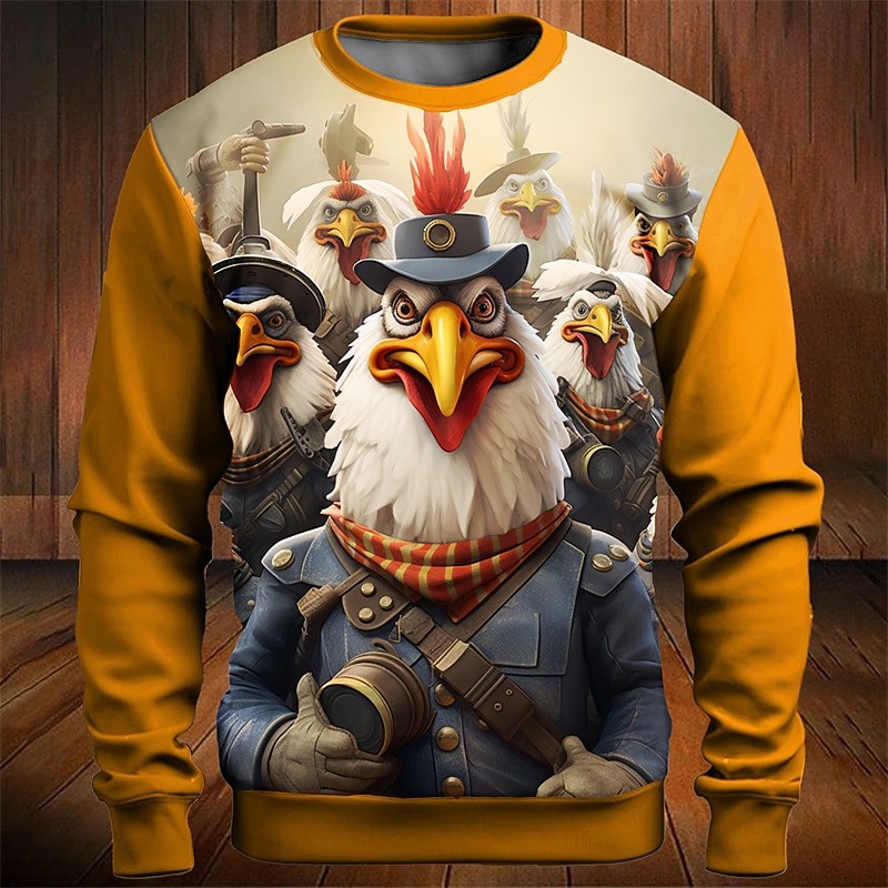 Men's Graphic Cartoon Rooster Sweatshirts Golf Pullover Sweatshirt Long Sleeve Sweatshirt Crew Neck Fashion Daily Casual 3D Print Vacation Holiday Going out Print Spring &  Fall3