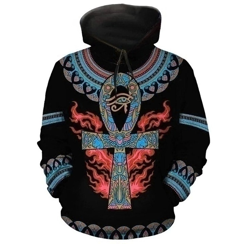 Men's Graphic Tribal Flame Hoodie Hoodies Sweatshirt Daily Basic Long Sleeve Hooded Vacation Sports Outdoor Holiday Red Blue Print Front Pocket Spring &  Fall Designer3