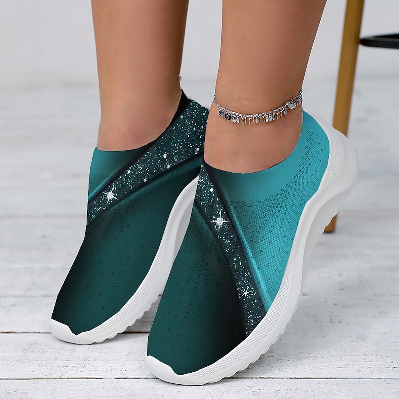 Women's Purple Printed Flyknit Slip-On Fashion Sneakers – Lightweight and Breathable Casual Footwear for Walking and Everyday Comfort3