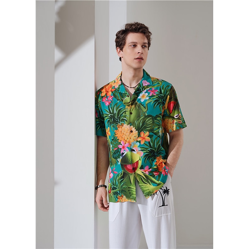 Men's Floral Pineapple Frog Shirt Summer Hawaiian Shirt Graphic Shirt Aloha Shirt Short Sleeve Shirt Turndown Outdoor Street 3D Print Red green Olive Green Pink Red Blue Button-Down Clothing Apparel3