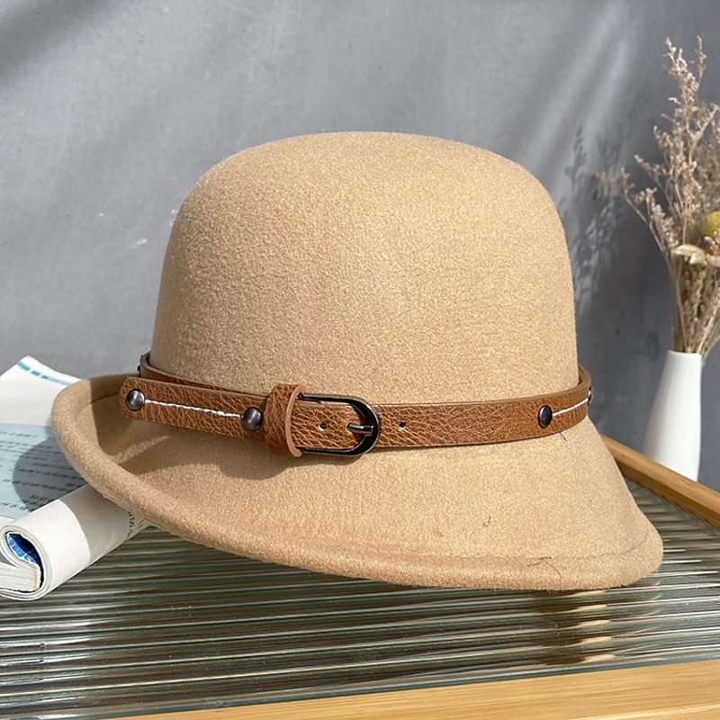 Hats Headwear Polyester Bowler / Cloche Hat Bucket Hat Fedora Hat Casual Holiday Elegant Vintage With Pure Color Splicing Headpiece Headwear3