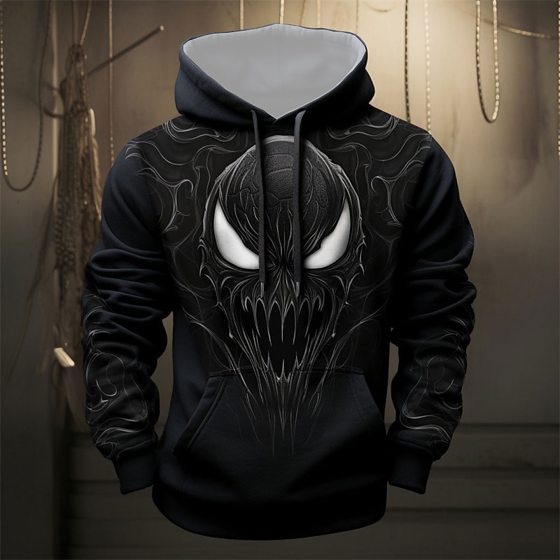 Men's Graphic Devil Hoodie Hoodies Sweatshirt Fashion Daily Long Sleeve Hooded Vacation Sports Outdoor Holiday Black Grey Black Print Front Pocket Spring &  Fall Designer2