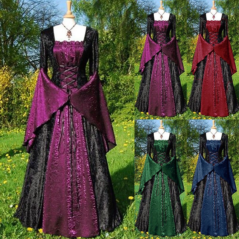 Retro Vintage Medieval Renaissance Dress Cosplay Costume Prom Dresses Witch Viking Gentlewoman Fancy Dress Women's Celtic Walpurgis Night Halloween Carnival Masquerade Renaissance Fair LARP Adults'
