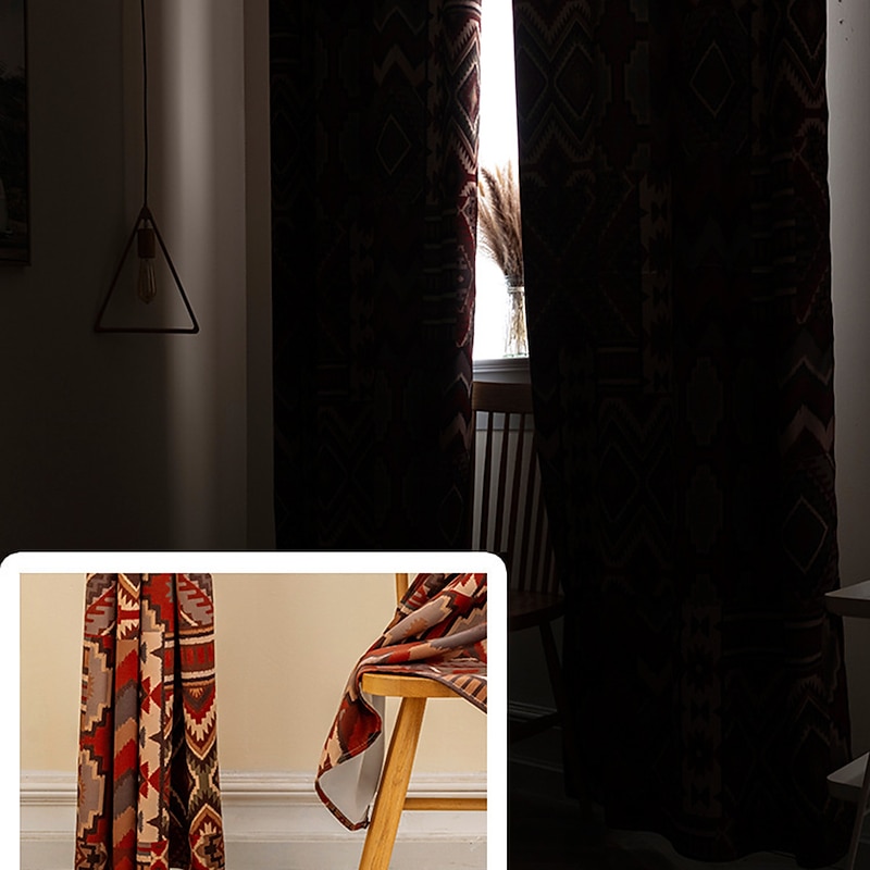 100% Blackout Curtain Drapes Boho Style ,1 Panel Grommet Thermal Insulated Room Darkening Curtains for Bedroom and Living Room2