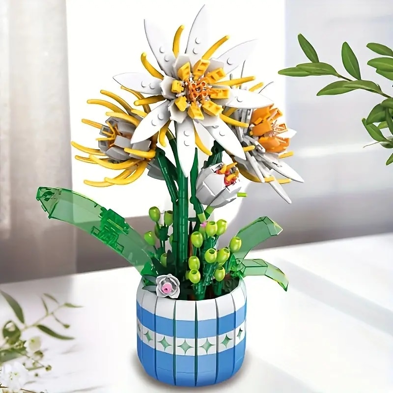 Women's Day Gifts Flashlight Bouquet Potted Plants Building Block Model Educational Toys Christmas/Thanksgiving Day/Halloween/Birthday Gifts  for her Mother's Day Gifts for MoM2