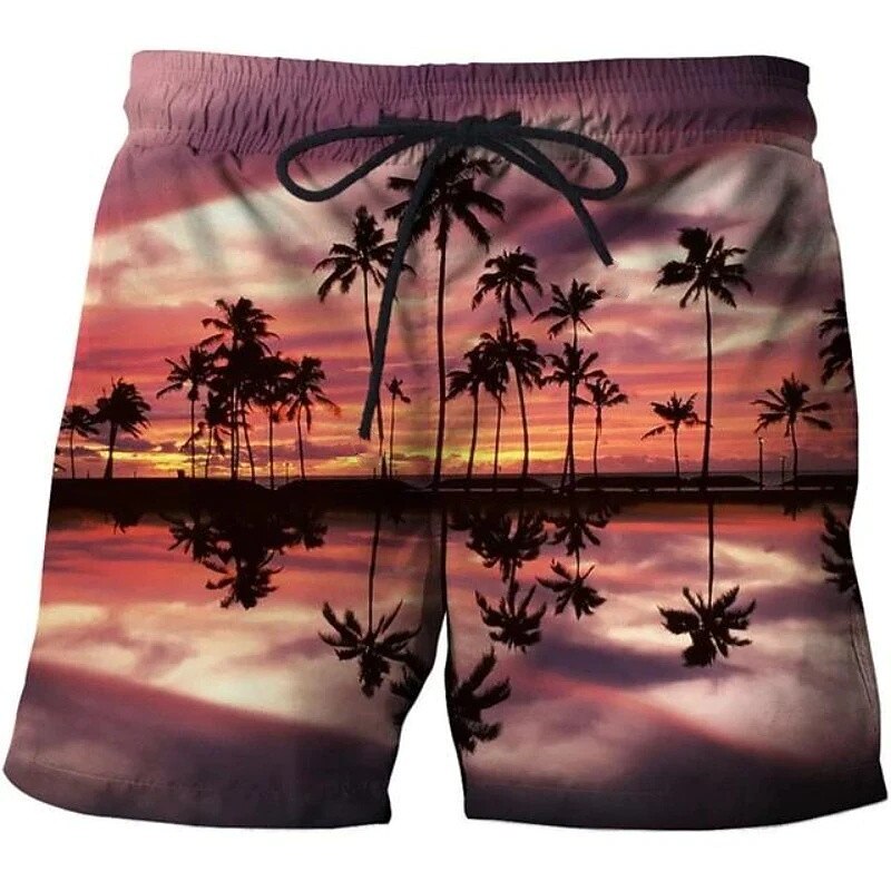 Men's Coconut Tree Landscape Swim Shorts Board Shorts Swimming Trunks Mid Waist Hawaiian Casual Holiday Beach Drawstring with Mesh lining Elastic Waist Designer Clothing Apparel3