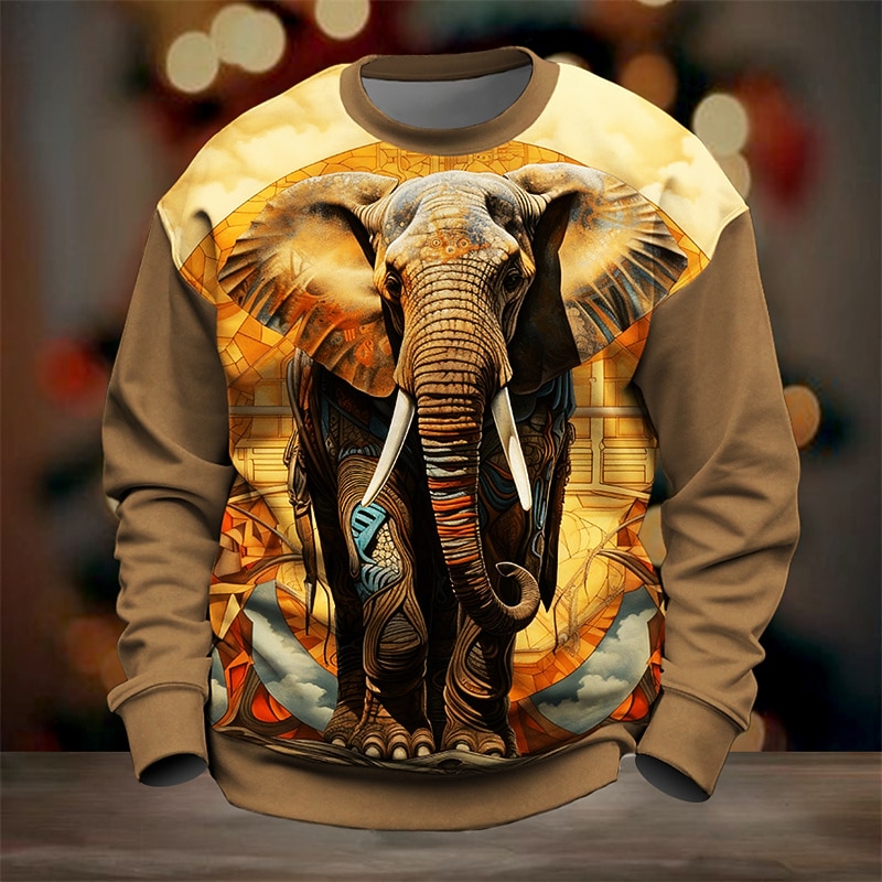Men's Animal Elephant Sweatshirt Long Sleeve Sweatshirt Pullover Daily Casual 3D Print Vacation Holiday Going out Print Spring &  Fall