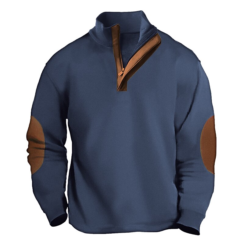 Men's T Shirt Corduroy Shirt Tee Top Long Sleeve Shirt Long Sleeve Quarter Zip Spring &  Fall Color Block Fashion Designer Basic Patchwork Vacation Street Going out Blue khaki Army Green Top Tee for3