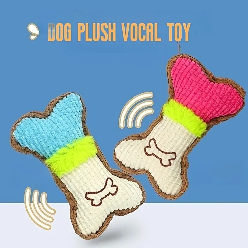 1pc Bone Design Pet Grinding Teeth Squeaky Plush Toy Durable Chew Toy For Dog Interactive Supply