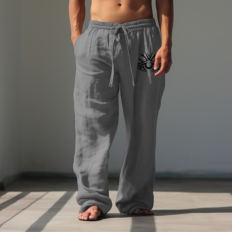 Men's Graphic Tribal Pants Trousers Mid Waist Casual Vacation Daily Wear Going out Spring Fall Black White Khaki2