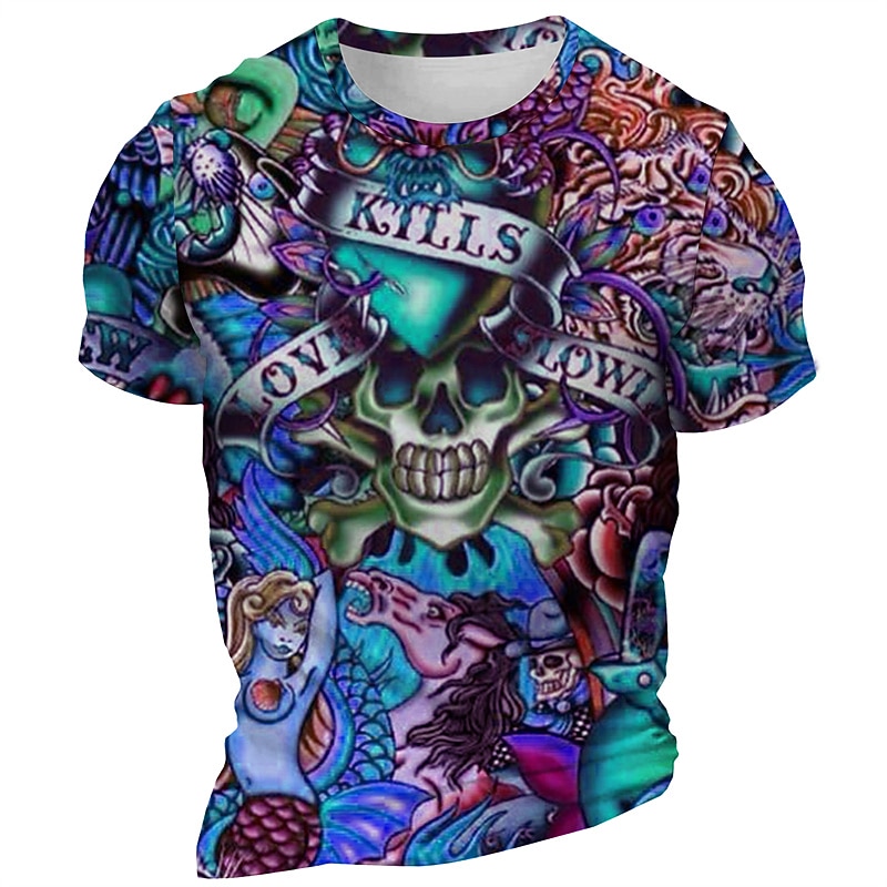 Men's LOVE Graphic Skeleton T Shirt Short Sleeve T shirt 3D Print Crew Neck Shirt Daily Designer Retro Vintage Carnival Sports Outdoor Holiday Yellow Blue Purple Spring & Summer Clothing Apparel S M3