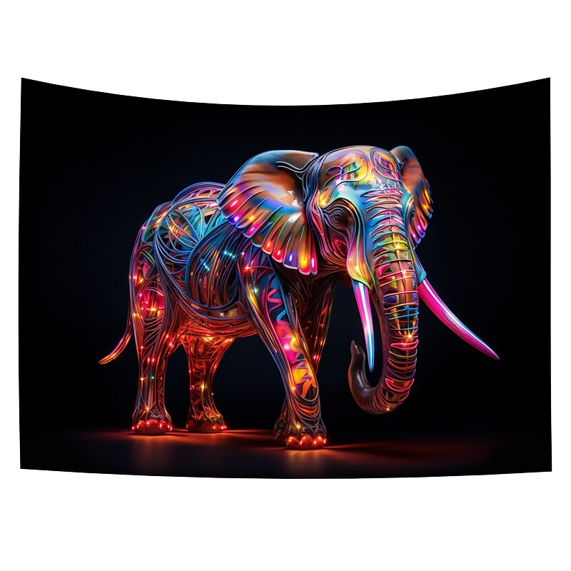 Blacklight Tapestry UV Reactive Glow in the Dark Glow Party Neon Elephant Animal Psychedelic Trippy Misty Hanging Tapestry Wall Art Mural for Living Room Bedroom4