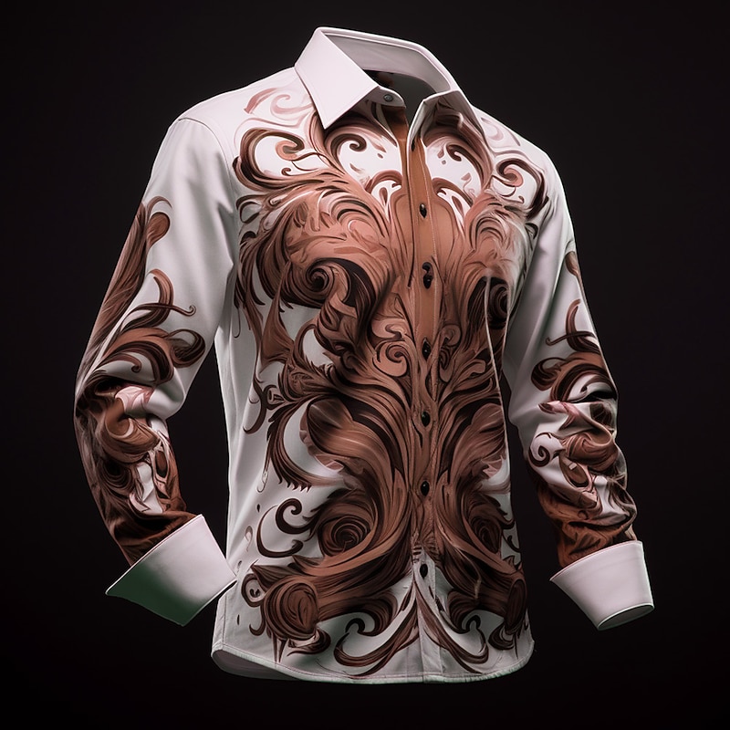 Men's Geometric Pattern Flame Shirt Button Up Shirt Long Sleeve Artistic Daily Wear Going out Fall & Winter Turndown Print Button-Down Gray+Purple Blue Purple Orange Brown4