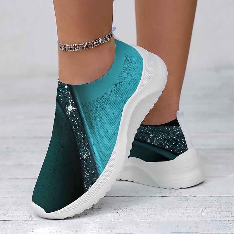 Women's Purple Printed Flyknit Slip-On Fashion Sneakers – Lightweight and Breathable Casual Footwear for Walking and Everyday Comfort4