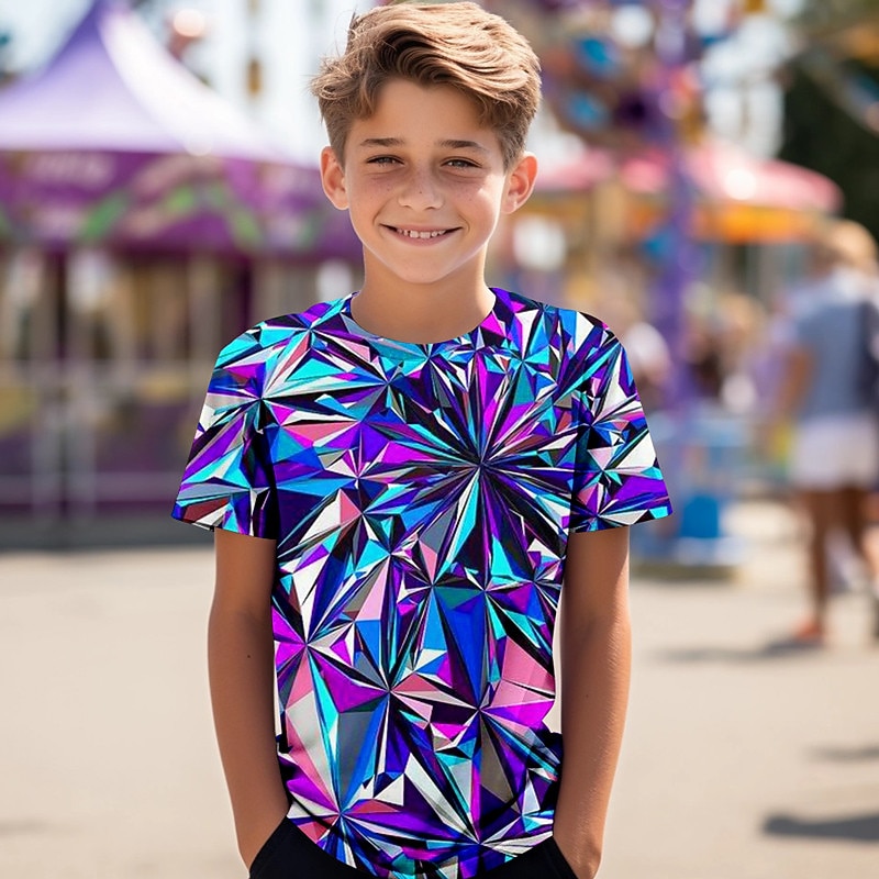 Carnival Boys 3D Geometric Tee Shirts Short Sleeve 3D Print Summer Active Sports Fashion Kids 3-12 Years Crew Neck Outdoor Casual Daily Regular Fit