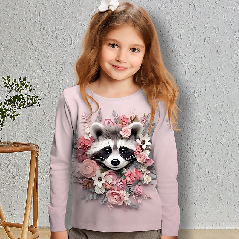 Easter Girls' 3D Floral Fox Tee Shirts Long Sleeve 3D Print Spring Fall Active Fashion Cute Kids 3-12 Years Crew Neck Outdoor Casual Daily Regular Fit2