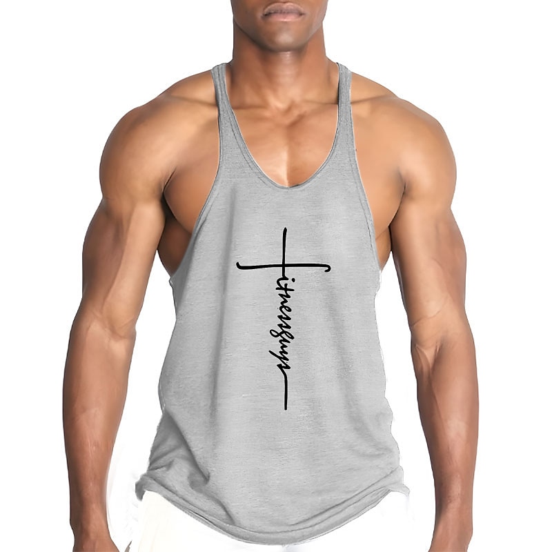 Men's Letter Tank Top Vest Top Undershirt Racer Back Tank Top Sleeveless T shirt U Neck Shirt Stylish Muscle Comfortable Vacation Sport Daily Black White Yellow Summer Clothing Apparel M L XL XXL2