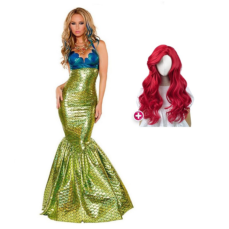 Mermaid Halloween Dress Cosplay Costume Outfits The Little Mermaid Mermaid and Trumpet Gown Slip Cosplay Costume Halloween Adults' Women's Halloween Masquerade Performance Halloween Masquerade Easy4