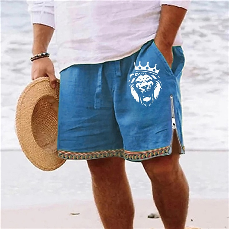 Men's Lion Shorts Summer Shorts Beach Shorts Mid Waist Hawaiian Casual Daily Holiday Going out Drawstring Zipper Elastic Waist Designer Clothing Apparel4