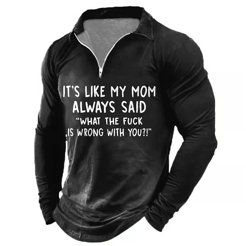 Men's Funny Zip Polo Shirts Golf Shirt Long Sleeve Polo Shirts Collared Shirts Vintage Casual Festival Wear Party Outfits 3D Print Quarter Zip Polo Spring & Summer Black Wine Navy Blue