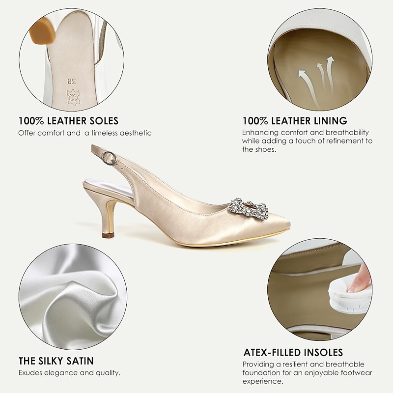 White Slingback Heels with Crystal Buckle for Women - Elegant Wedding and Evening Shoes4