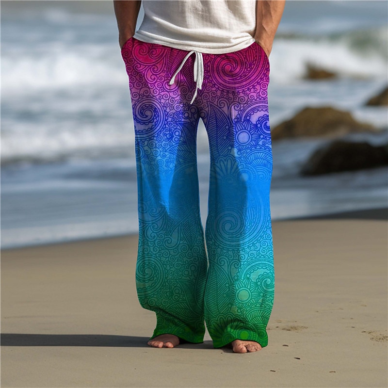 Paisley Vintage Men's 3D Print Pants Trousers Outdoor Daily Wear Streetwear Polyester Yellow Red Blue S M L Medium Waist Elasticity Pants2