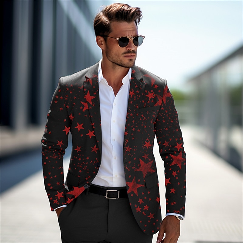 Men's Stars Long Sleeve Turndown Business Work Wear to work Going out Buttons Print Multi Pocket2