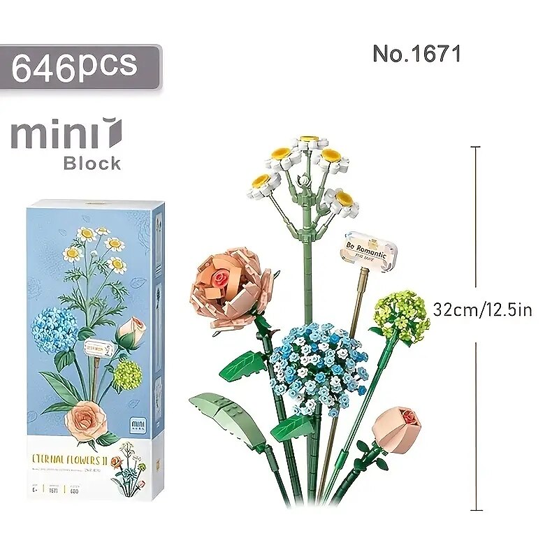 Women's Day Gifts 680 Pcs Mini Bricks Flower Bouquet Building Sets Creative DIY Cute Mini Particle Flower Block Building Romantic Gift For Girls Gift For Boys And Girls Mother's Day Gifts for MoM3