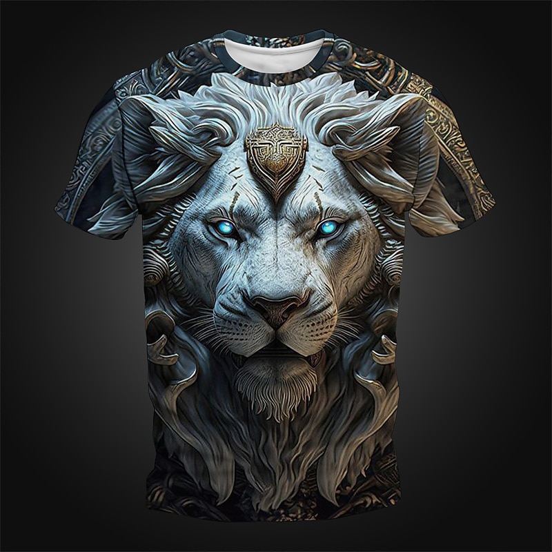 Men's Graphic Animal Lion T Shirt Short Sleeve T shirt 3D Print Crew Neck Shirt Daily Designer Retro Vintage Sports Outdoor Holiday Going out Blue Red Rose Red Spring & Summer Clothing Apparel S M L4