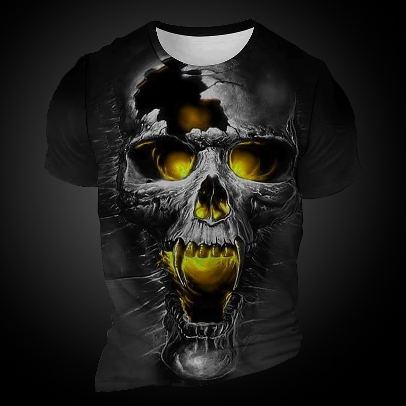 Men's Graphic Skulls T Shirt Short Sleeve T shirt 3D Print Crew Neck Shirt Daily Designer Retro Vintage Sports Outdoor Holiday Going out Yellow Purple Orange Spring & Summer Clothing Apparel S M L XL2