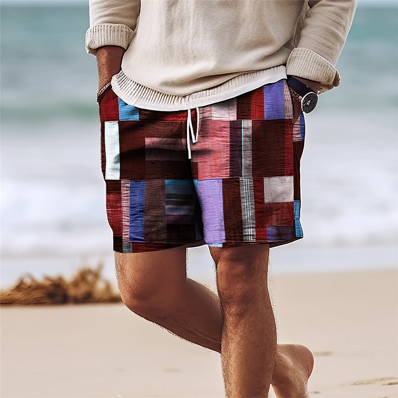 Men's Color Block Patchwork Colorful Swim Shorts Board Shorts Swimming Trunks Mid Waist Hawaiian Casual Holiday Beach Drawstring with Mesh lining Elastic Waist Designer Clothing Apparel4