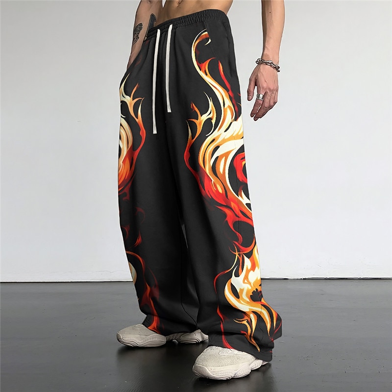Flame Casual Men's 3D Print Pants Trousers Outdoor Daily Wear Streetwear Polyester Red Blue Purple S M L Medium Waist Elasticity Pants2