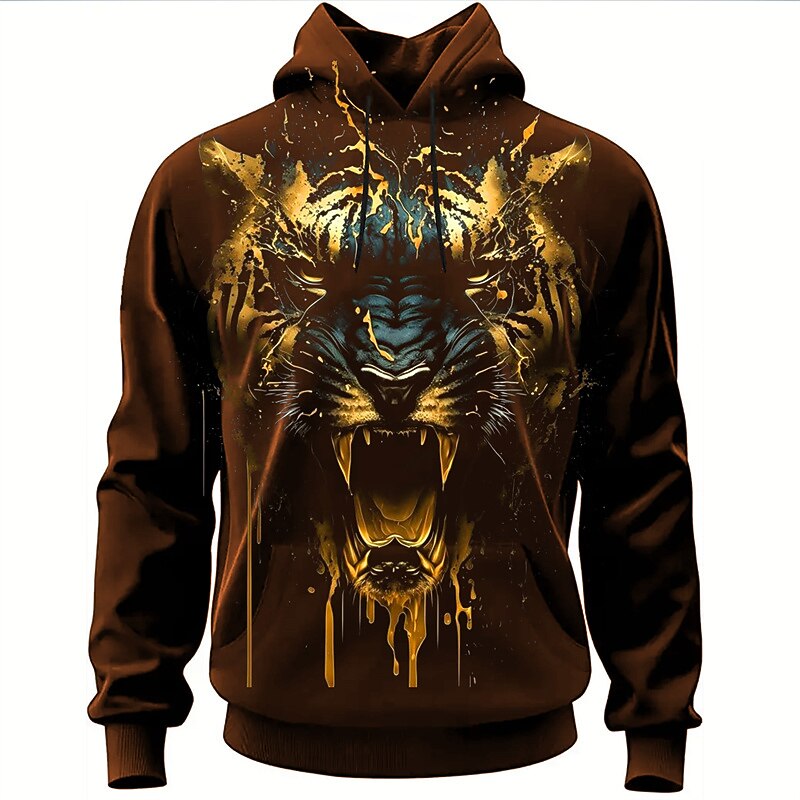 Men's Graphic Animal Hoodie Hoodies Sweatshirt Fashion Daily Long Sleeve Hooded Vacation Sports Outdoor Holiday Black Brown Print Front Pocket Spring &  Fall Designer3