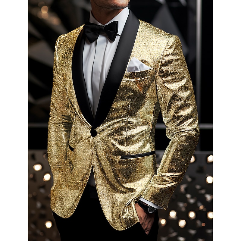Men's Graduation Blazer Business Cocktail Party Wedding Party Fashion Casual Spring &  Fall Polyester Sequin Pocket Buttons Comfortable Single Breasted Blazer Silver Black Burgundy Royal Blue4