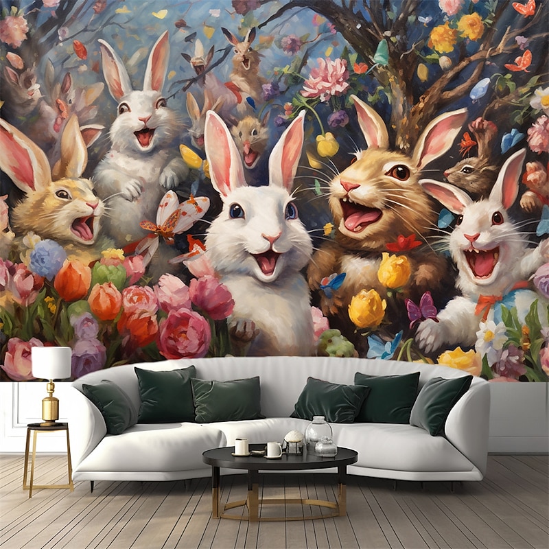 Rabbit Amuse Hanging Tapestry Wall Art Large Tapestry Mural Decor Photograph Backdrop Blanket Curtain Home Bedroom Living Room Decoration3