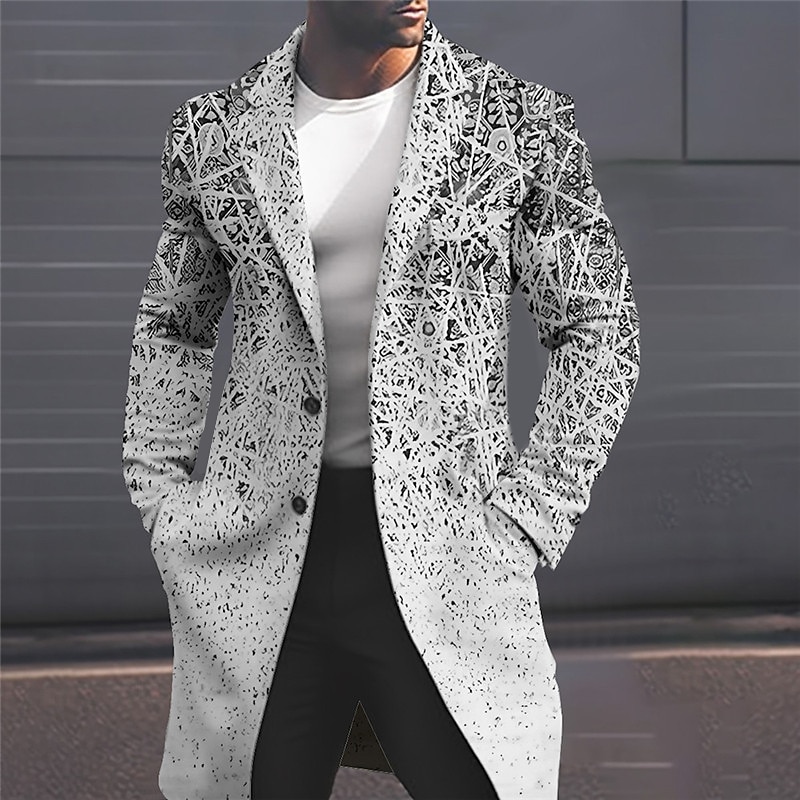 Men's Geometry Winter Coat Overcoat Coat Warm Comfortable Breathable Fashion Streetwear Business Work Wear to work Going out Pocket Print Fall & Winter Turndown Long Sleeve Yellow Pink Blue2