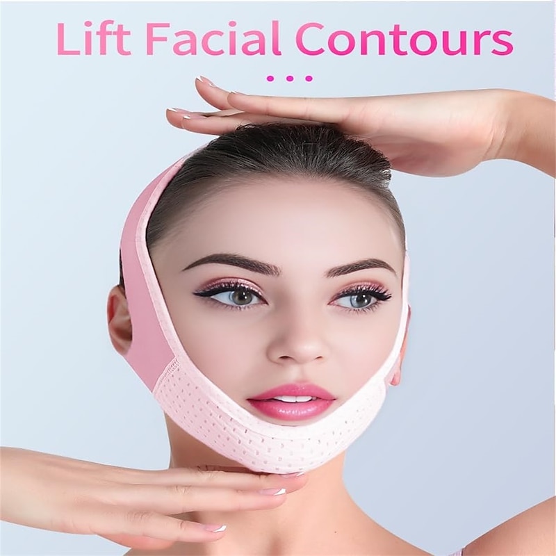Double Chin Eliminator - V Line Lifting Mask with Chin Strap for Double Chin for Women -Face Lift, Prevent Sagging, V Shaped Slimmer - Innovative Lifting Tech (Pink)4