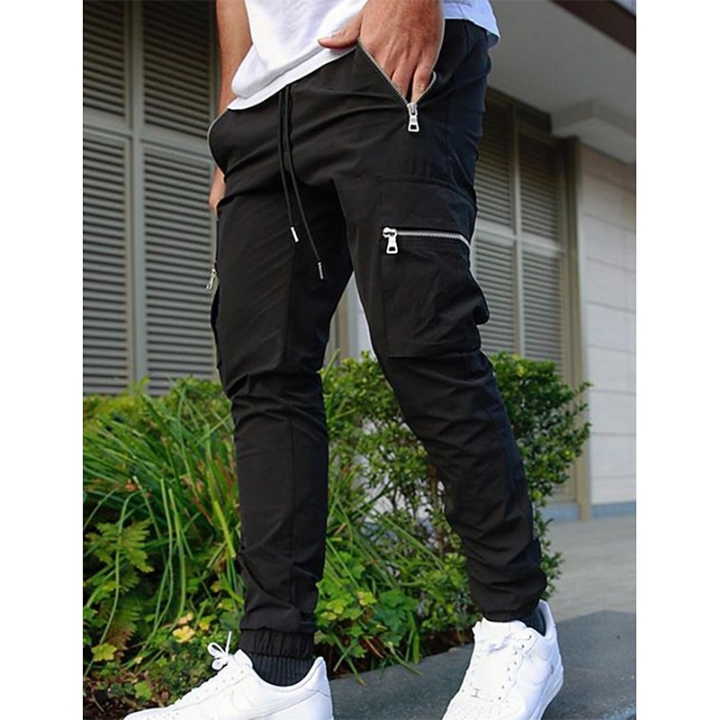 Men's Trousers Track Pants Jogging Pants Outdoor Athleisure Daily Sports Soft Comfortable Pocket Drawstring Elastic Waist Plain Full Length Fashion Casual Activewear Black Light Grey Micro-elastic2