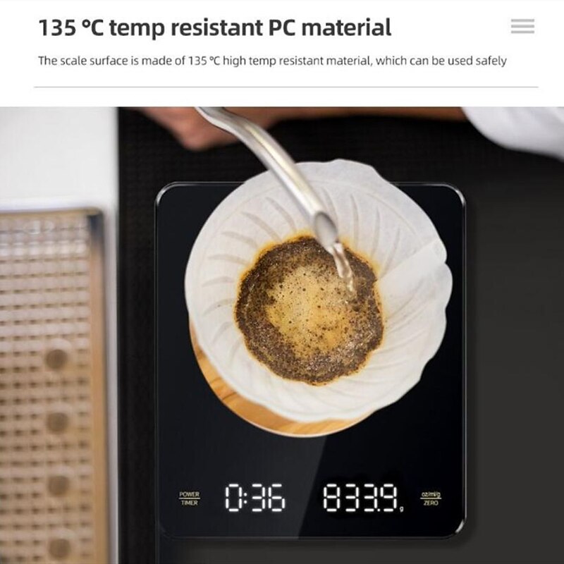 Built-in battery charging Electronic Scale Built-in Auto Timer Pour Over Espresso Smart Coffee Scale Kitchen Scales 3kg 0.1g4