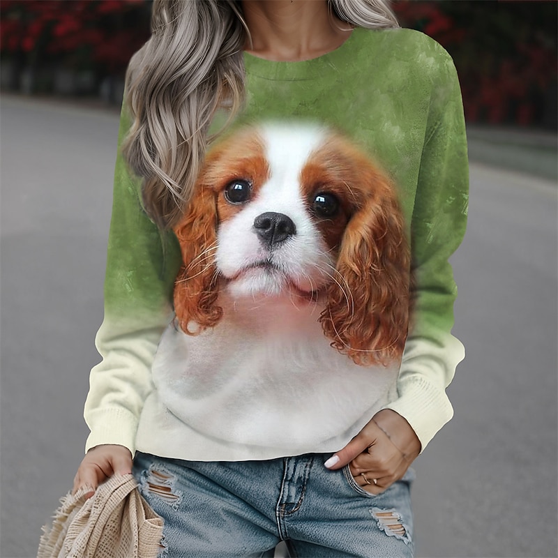 Women's Sweatshirt Pullover Dog Casual Sports Print Sportswear Funny Round Neck Long Sleeve Top Micro-elastic Fall & Winter Comfrt Breathable Soft Fabric4