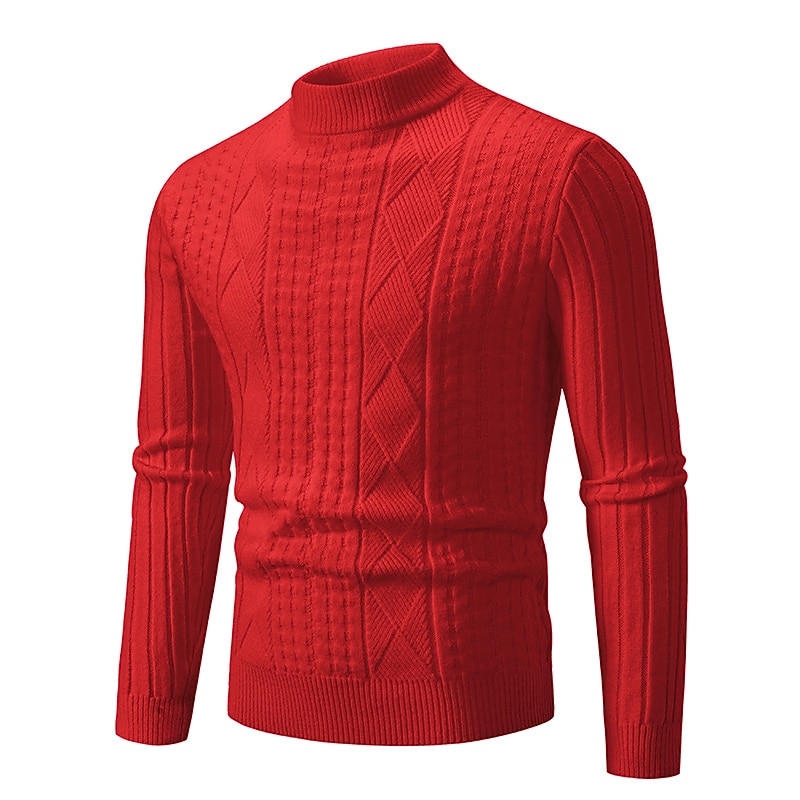 Men's Pullover Sweater Jumper Knit Sweater Ribbed Cable Knit Regular Knitted Plain Crew Neck Keep Warm Modern Contemporary Daily Wear Going out Clothing Apparel Fall Winter Black Red S M L3