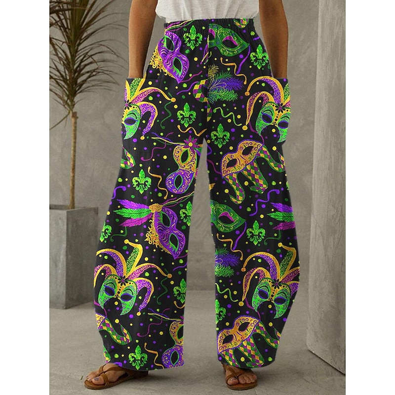 Women's Pants Trousers Casual Daily Full Length High Waist Graphic Side Pockets Wide Leg Printing Breathability Comfortable Micro-elastic Weekend Streetwear Black Purple Green Spring, Fall, Winter3